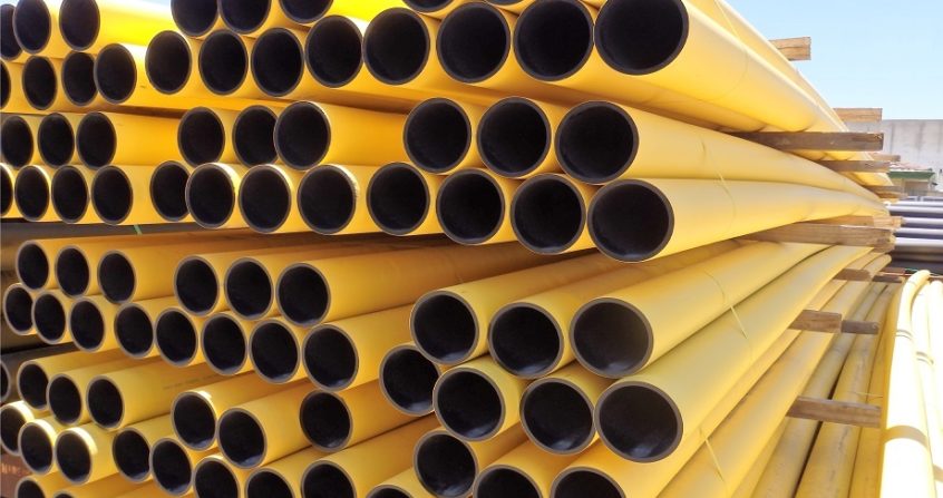 Yellow HDPE Gas Pipe for high pressure gas main on Site - Fully Yellow Poly Pipe