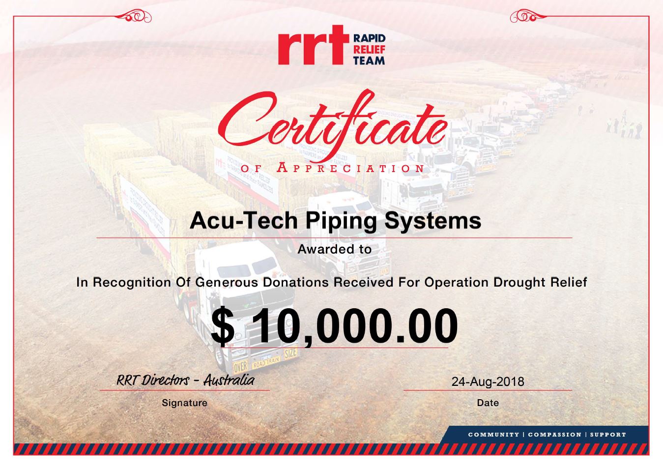 Acu-Tech Operation Drought Relief Certificate