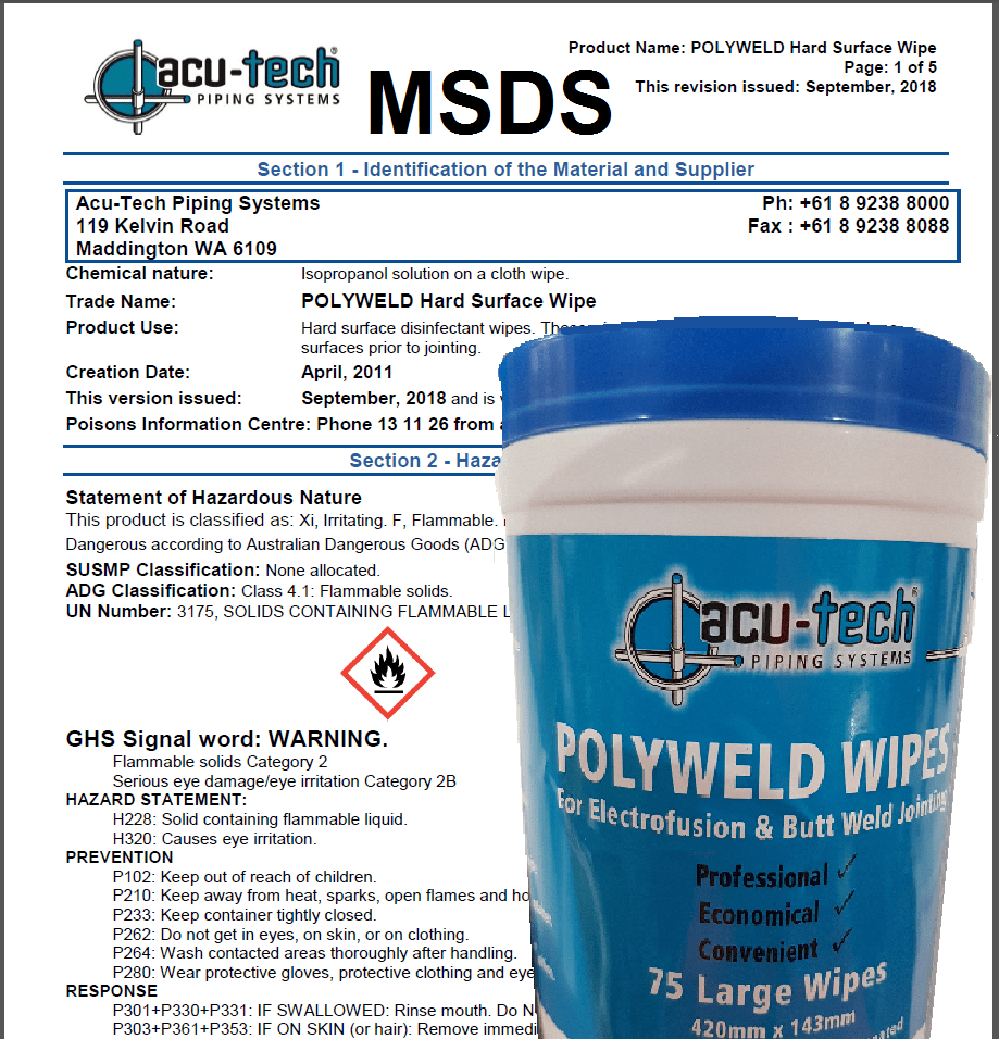 Poly Welding Wipes for HDPE Welding AcuTech Piping Systems
