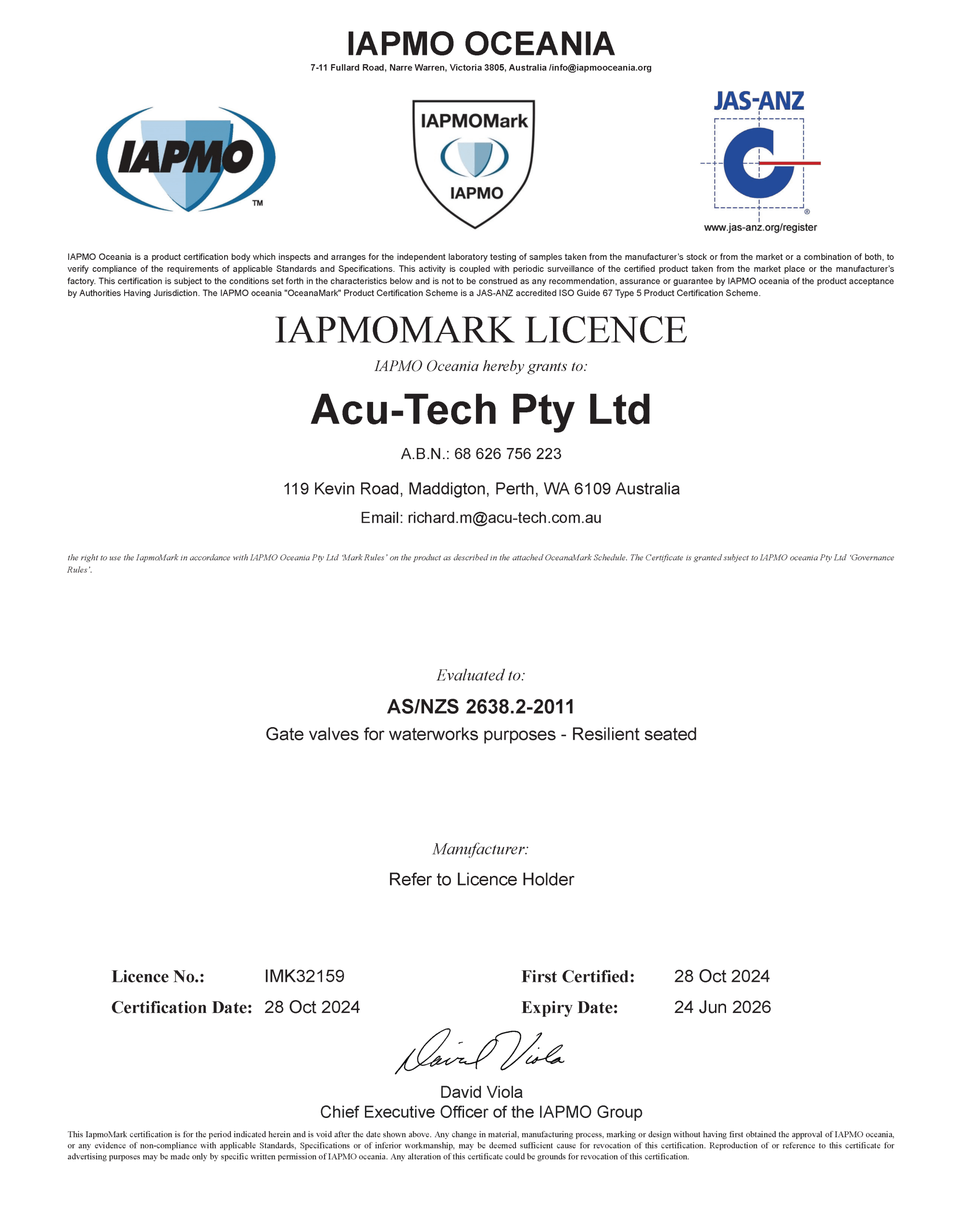 IAMPO license certification Acu-Tech Piping Systems