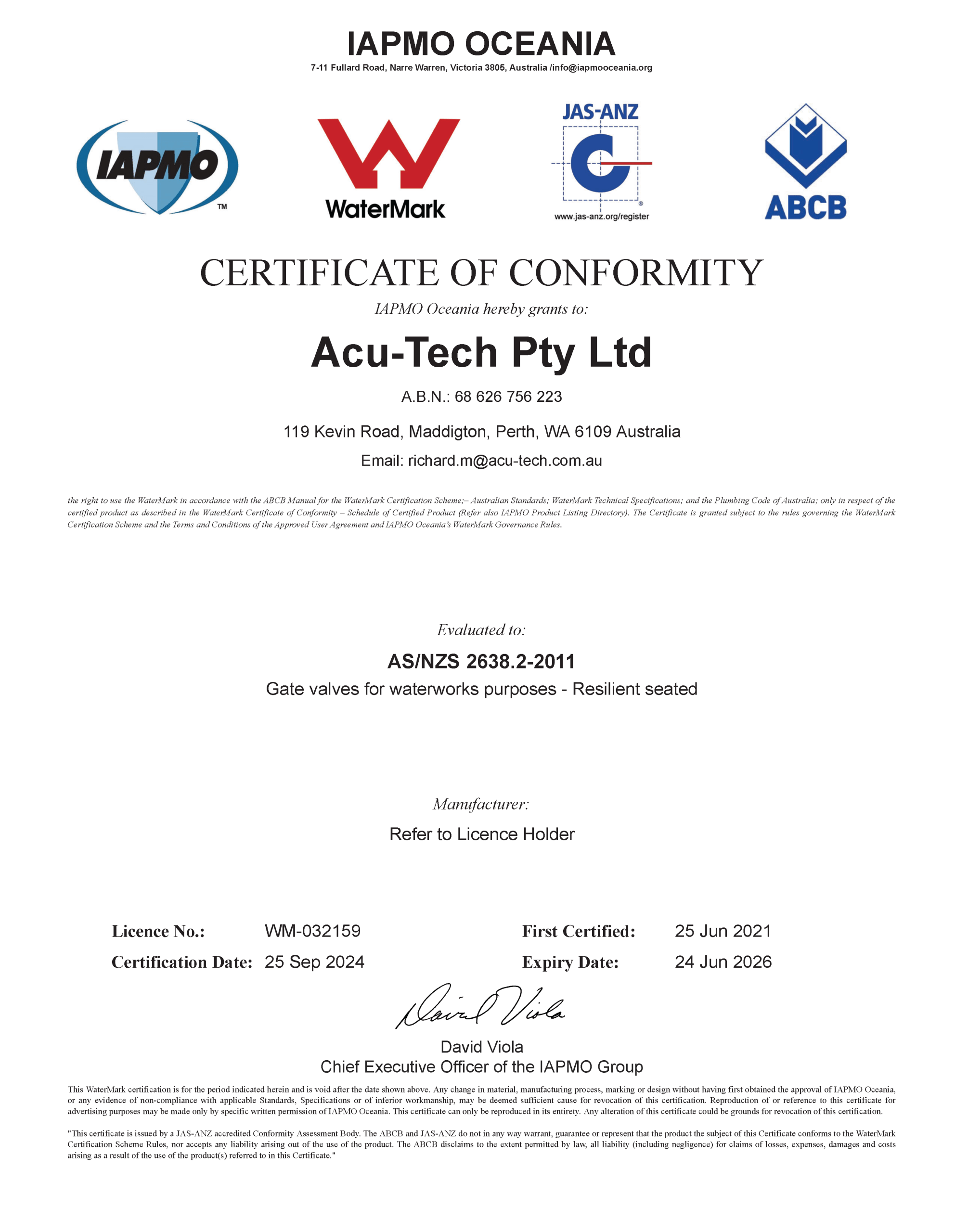 IAMPO certification for Acu-Tech Piping Systems