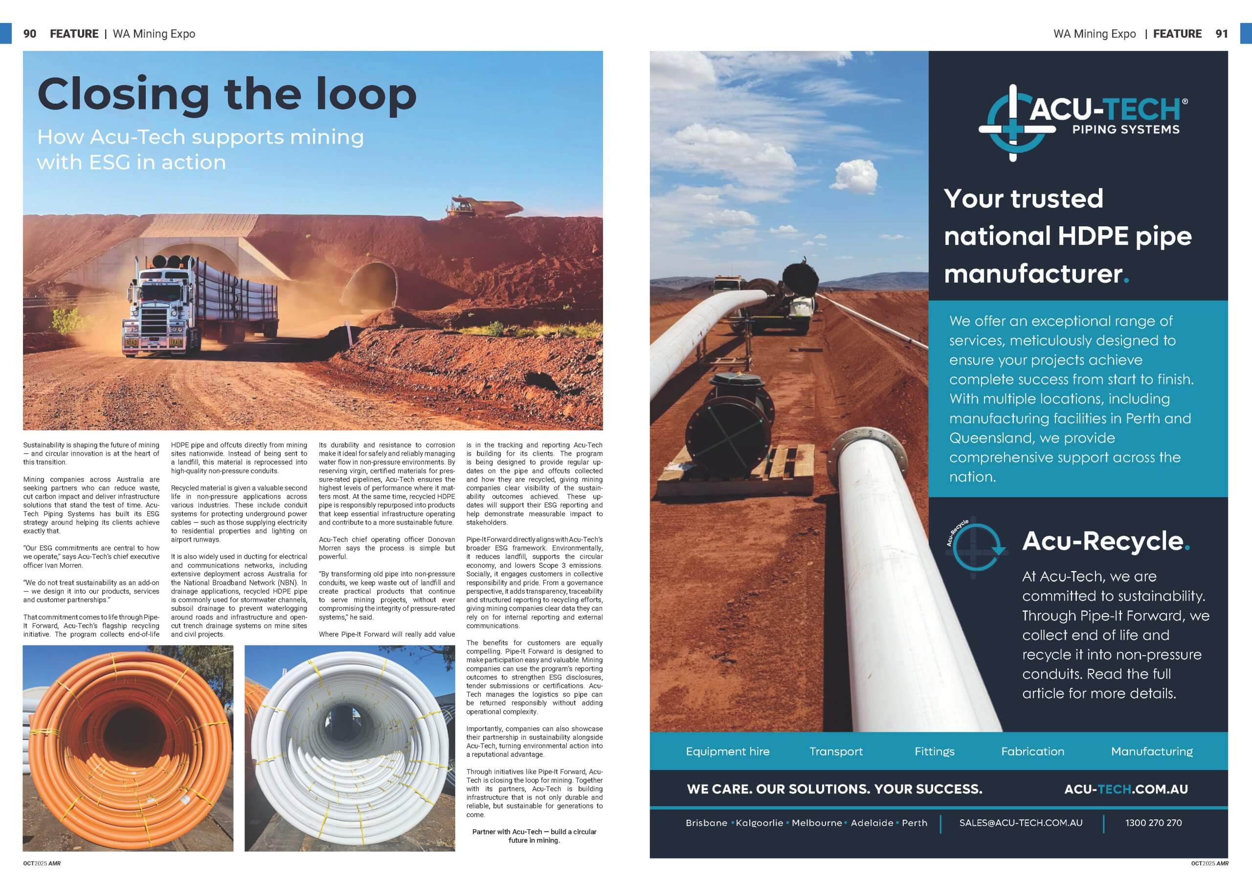 HDPE Pipe Recycling Mining, ESG, Acu-Tech Piping Systems